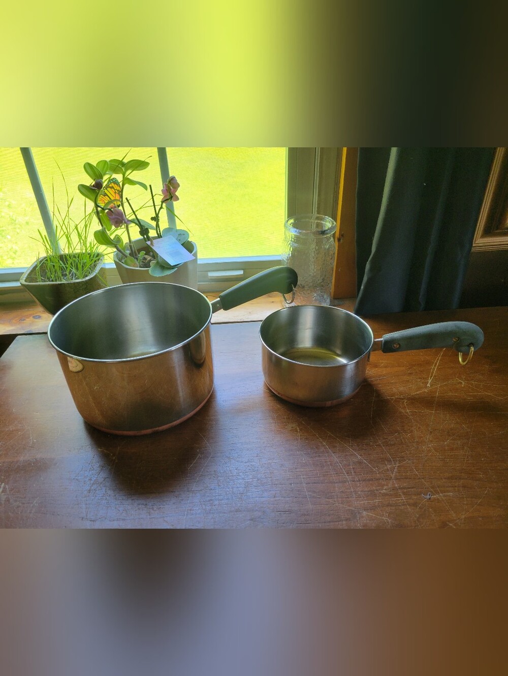 Vintage Revere Ware Copper Bottom 1 Qt & 3 Qt Saucepan Pot Set
